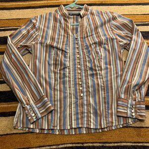 Y2K Button Up Top Stretch Stripe Rouched Relativity Petite Small Retro Funky